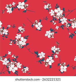 seamless pattern on flower on red background