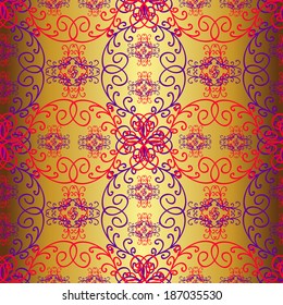 Seamless pattern on gold background. Vector illustration.