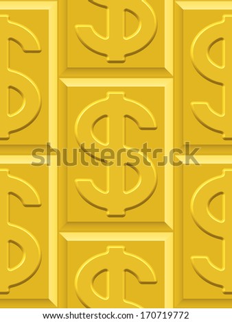 Seamless pattern on the gold dollar plates. Dollar pattern and plates pattern and  background are located on different layers