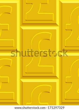 Seamless pattern on the gold pound sterling plates. Sterling pattern and plates  pattern and background are located on different layers