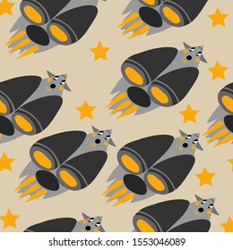 seamless pattern on a gray background childrens space rocket yellow stars