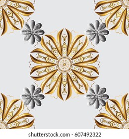 Seamless pattern on gray background with golden elements. Traditional orient ornament. Classic vintage background. Vector illustration. Seamless classic vector golden pattern.