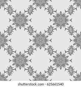 Seamless pattern on gray background. Seamless dim textured curls. Vector dim seamless pattern. Dim elements in oriental style arabesques.