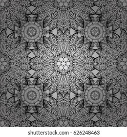 Seamless pattern on gray background. Dim elements in oriental style arabesques. Seamless dim textured curls. Vector dim seamless pattern.