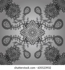 Seamless pattern on gray background. Dim elements in oriental style arabesques. Seamless dim textured curls. Vector dim seamless pattern.