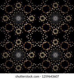 Seamless pattern on gray and black colors with golden elements. Classic vintage background. Seamless classic vector golden pattern. Traditional orient ornament.