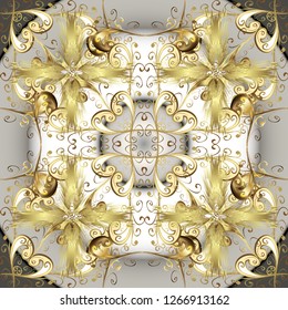Seamless pattern on gray and neutral colors with golden elements. Seamless golden pattern. Vector oriental ornament.