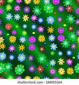 Seamless pattern on green background. Vector illustration.