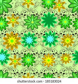 Seamless pattern on green background. Vector illustration.