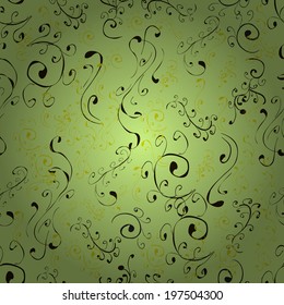 Seamless pattern on green background. Vector illustration. Seamless pattern for your design wallpapers, pattern fills, web page backgrounds, surface textures. Ornamental branch or floral background.