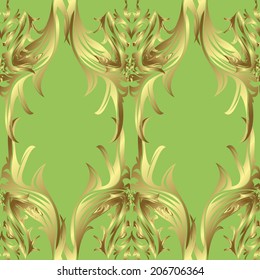 Seamless pattern on green background. Vector illustration. Seamless pattern for your design wallpapers, pattern fills, web page backgrounds, surface textures. Ornamental branch or floral background.