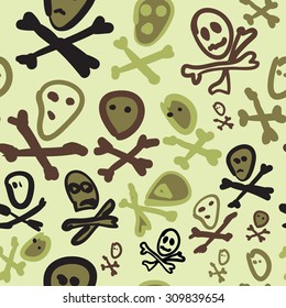 Seamless pattern on a Halloween bones theme in shades of green