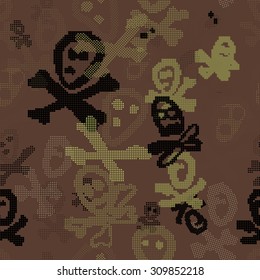 Seamless pattern on a Halloween bones theme in shades of green