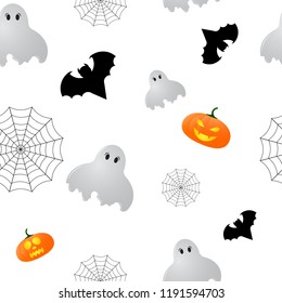 seamless pattern on Halloween with Ghost, spider web, pumpkins, bats