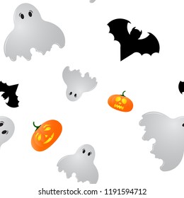 seamless pattern on Halloween with Ghost, pumpkins, bats