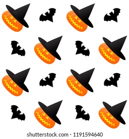 seamless pattern on Halloween with pumpkins, bats