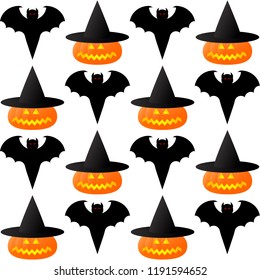 seamless pattern on Halloween with pumpkins, bats