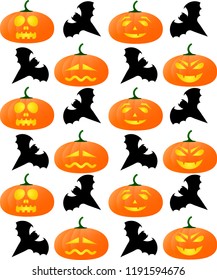 seamless pattern on Halloween with pumpkins, bats