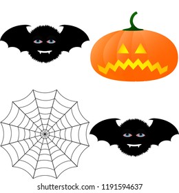 seamless pattern on Halloween with spider web, pumpkins, bats