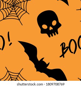 Seamless pattern on the Halloween theme skull, bat, bones