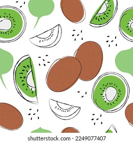 Seamless pattern on handmade abstract fruit drawings. Contemporary artistic design of kiwi fruit for backgrounds, cards, wrappers and wallpapers