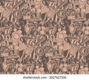 Seamless pattern on the home bakery theme for dark background. Vector