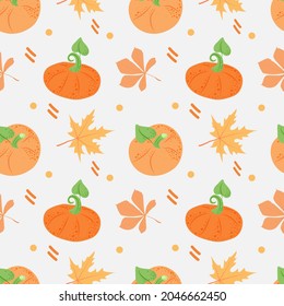 Seamless pattern on a light background. Pumpkins and autumn pumpkins. Vector in flat style. Autumn. Pumpkins. Thanksgiving Day. Suitable for textiles and packaging.