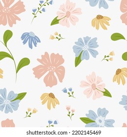 seamless pattern on a light background pink and blue flowers .vector
