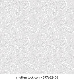 Seamless pattern on light gray background. Elegant, embossed effect texture vector design. Simple to edit, without gradient, three colors.