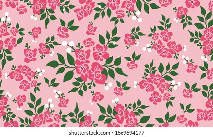 Seamless pattern on light pink background, abstract leaf flower.