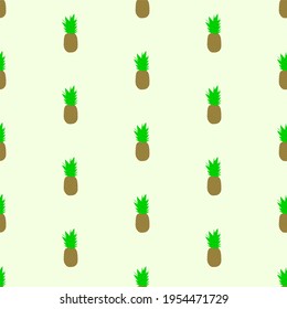 seamless pattern on light in yellow background ripe pineapple with green leaves of brown color