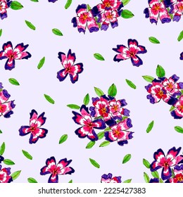 seamless pattern on a lilac background flowers with leaves

