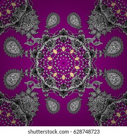 Seamless pattern on magenta background with gray elements. Classic vector gray seamless pattern. Classic vintage background. Traditional orient ornament.