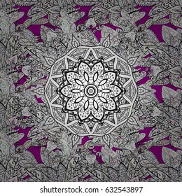 Seamless pattern on magenta background with white elements. Classic vintage background. Seamless classic vector white pattern. Vector illustration. Traditional orient ornament.