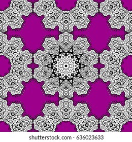 Seamless pattern on magenta background with white elements. Seamless white pattern. Vector oriental ornament.
