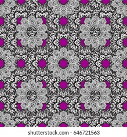 Seamless pattern on magenta background with white elements. Traditional orient ornament. Classic vector white seamless pattern. Classic vintage background.