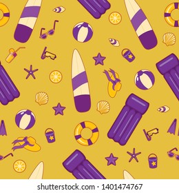 Seamless pattern on the marine theme, items of rest on an orange background.
