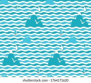 Seamless pattern on the marine theme. Texture and color of sea waves. The image is intended for printing on textiles, printing in the leisure, tourism, and travel goods industries.