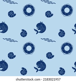 Seamless pattern on the marine theme. Whale