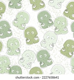 Seamless pattern on a marine theme with bright rainbow jellyfishes and shells, bright fish on a dark background