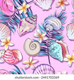 Seamless pattern on a marine theme. Sea, ocean, shells