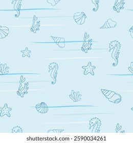 seamless pattern on a marine theme with waves and sea creatures