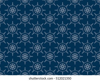 Seamless pattern on the marine theme. White wheels on a blue background