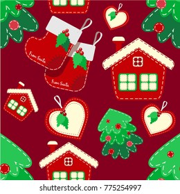 Сhristmas seamless pattern on maroon background. Great choice for wrapping paper pattern