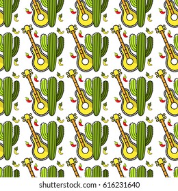 Seamless Pattern On A Mexican Theme. Vector Illustration For Design Of Wallpaper Or Fabric.