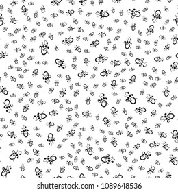 Seamless pattern on a musical theme with violin key and notes drawn by hand. Arranged randomly on a white background. Vector illustration.
