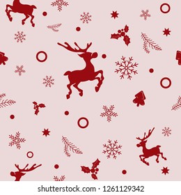 Seamless pattern on the new year theme. Red outline on a light background. Christmas