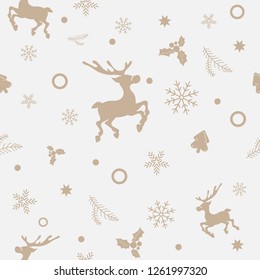 Seamless pattern on the new year theme. Bronze contour on a light background. Christmas