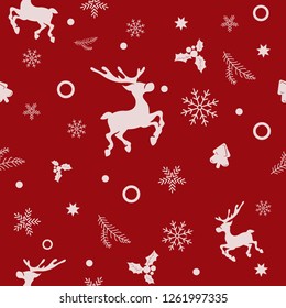 Seamless pattern on new year theme. White outline on a red background. Christmas
