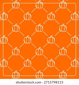 Seamless pattern on an orange background with pumpkin icons. Line design for posters, social media, and banner templates.